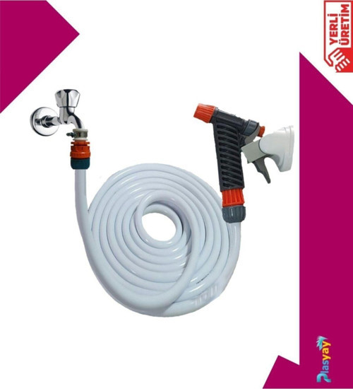 Basınçlı Düz Sulama Ve Yıkama Hortum Seti 7.5 Metre Beyaz