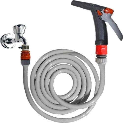 Düz Sulama Yıkama Hortum Musluk Adaptörlü Ve Yeni Tetik Uzun Başlıklı Set 3.5 Metre