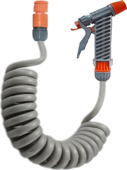 Spiral Balkon Araç Yıkama Bahçe Sulama Hortumu Ve Tetikli Tam Set Gri 4 Metre