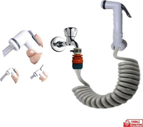 Spiral Mandallı Şattaf Başlıklı Sulama Yıkama Ayarlı Set Gri 2 Metre Yerli