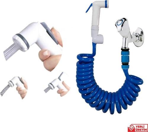 Spiral Mandallı Şattaf Başlıklı Sulama Yıkama Ayarlı Set Mavi 2 Metre Yerli