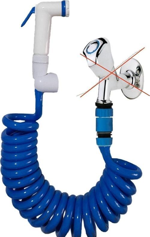 Spiral Mandallı Şattaf Başlıklı Sulama Yıkama Ayarlı Set Mavi 4 Metre Yerli