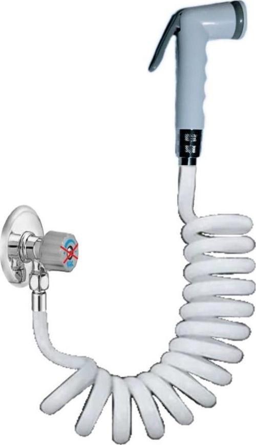Spiral Şattaf Başlıklı Taharet Matik 3/8 Bağlantılı Taharet Musluklar Için Yeni 2 Metre Beyaz