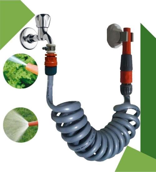 Spiral Sulama Hortumu Ve Ayarlı Lans Seti Yerli 1.5 Metre Özel Gri