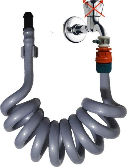 Spiral Wc Banyo Balkon Yıkama Hortum Seti Duvar Sabitlemeli 5 Metre Gri