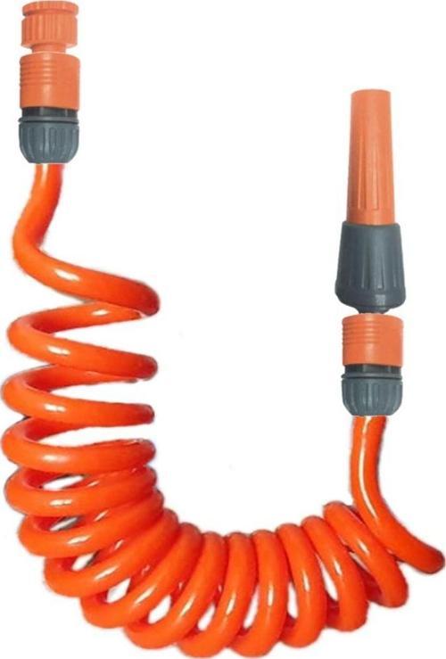 Spiral Yıkama Sulama Hortumu Ve 2 Fonksiyonlu Lans Başlıklı Set Turuncu 5 Metre