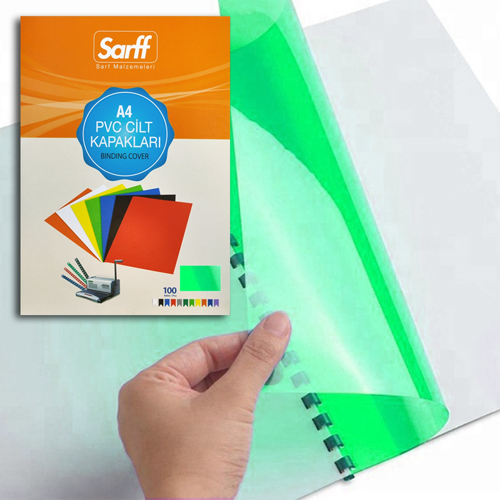 SARFF A4 ŞEFFAF YEŞİL PVC CİLT KAPAKLARI - 100ADET