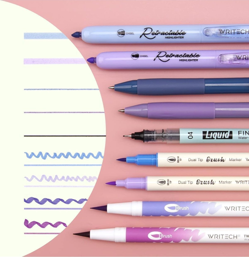 WRITECH W-JK03-4 NIGHT KALEM SETİ (MAVİ-MOR) - 9'LU