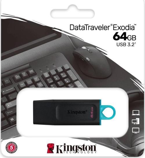 Kıngston Dtx/64gb Usb 3.2 Data Traveler Exodia  Gen 1 Flash Disk (siyah - Turkuaz)