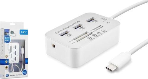 HDX7029 Type-C 3.1 - 3xUSB 3.0 Hub + MS/SD/M2/TF Kart Okuyuculu Type Çoklayıcı - Beyaz