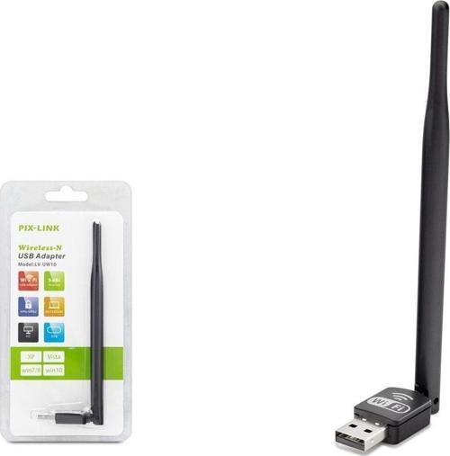 LV-UW10RK Wi-Fi 150Mbps 5dBi Antenli 8818IC USB Kablosuz Adaptör - Siyah
