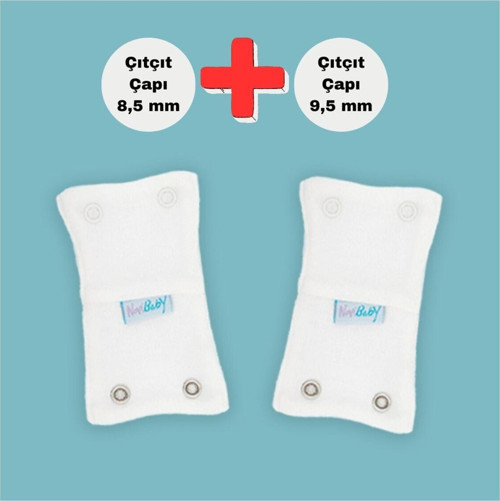 2'li Bebek Body Zıbın Uzatma Aparatı (8,5 Mm Ve 9,5 Mm) Çıtçıtlı Ekru 100% Pamuk 12 cm