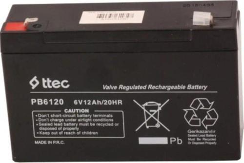 6 Volt 12A Akü -6 Volt 12 Amper Standart Bakımsız Kuru Akü