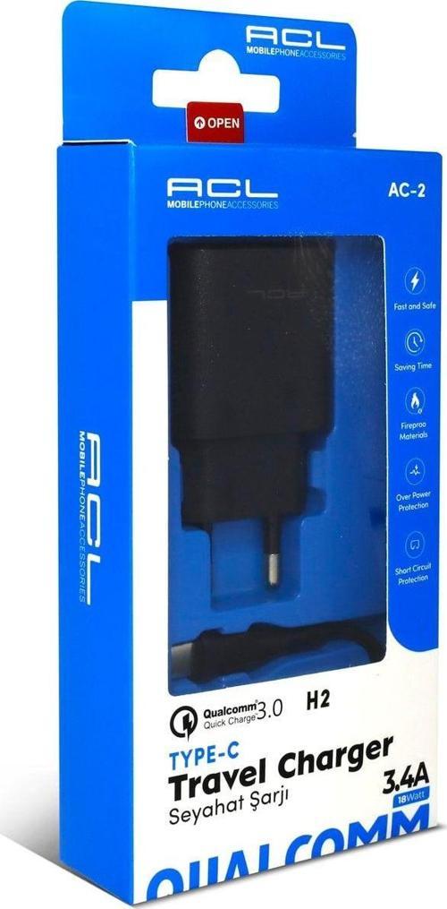 Q.C 3.0 3.4 Amper 18 Watt Type - C Seyahat Şarjı - 1 Metre Kablo