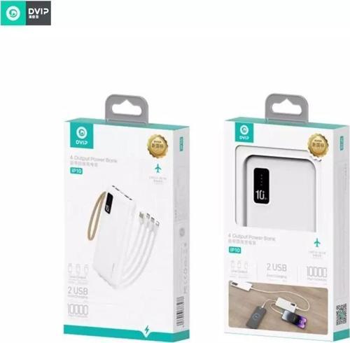 İp10 10000Mah 2Xusba + Type-C + Micro + Lightning Çıkışlı Led Göstergeli Powerbank Beyaz