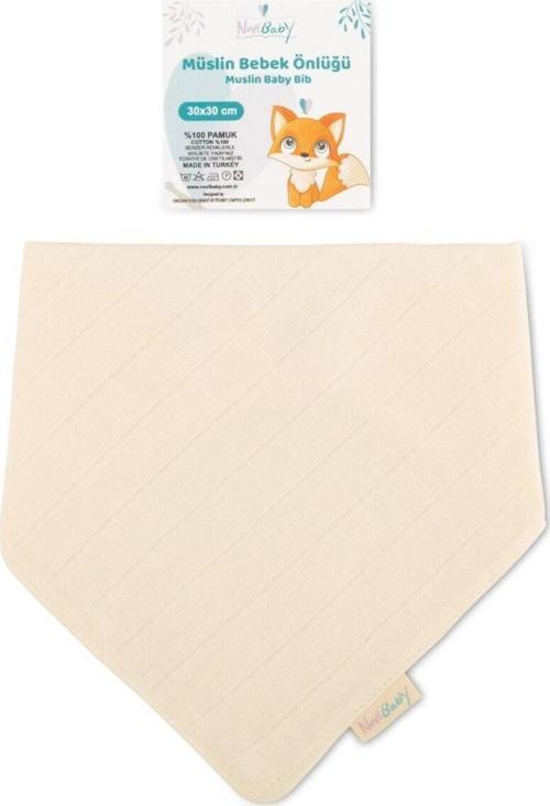Müslin Bebek Fular Önlük Ekru Mama Önlüğü Salya Bezi Ağız Mendili Bandana 30 x 30 cm Standart