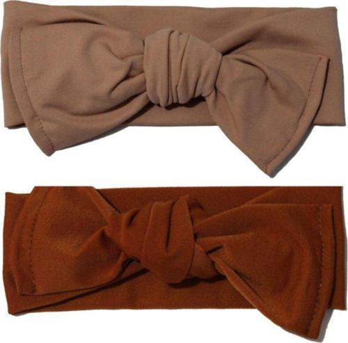 El Yapımı Likralı Düğüm Bebek Saç Bandanası Handmade 2'li - Kahverengi Ve Bej 1-3 Yaş