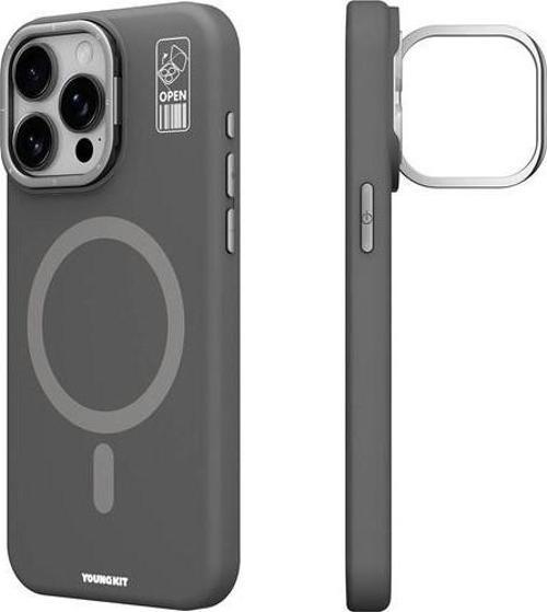 İphone 15 Pro Max Kılıf Magsafe Şarj Özellikli Kamera Standlı Silikon Bitty Cream Kapak Gri
