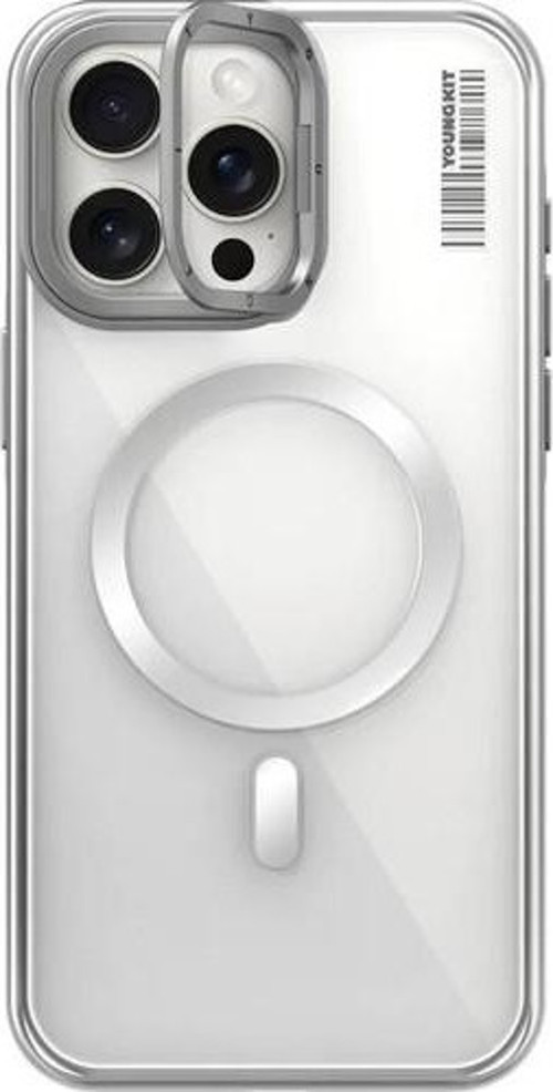İphone 15 Pro Max Uyumlu Kılıf Magsafe Şarj Özellikli Crystal Grid Gümüş