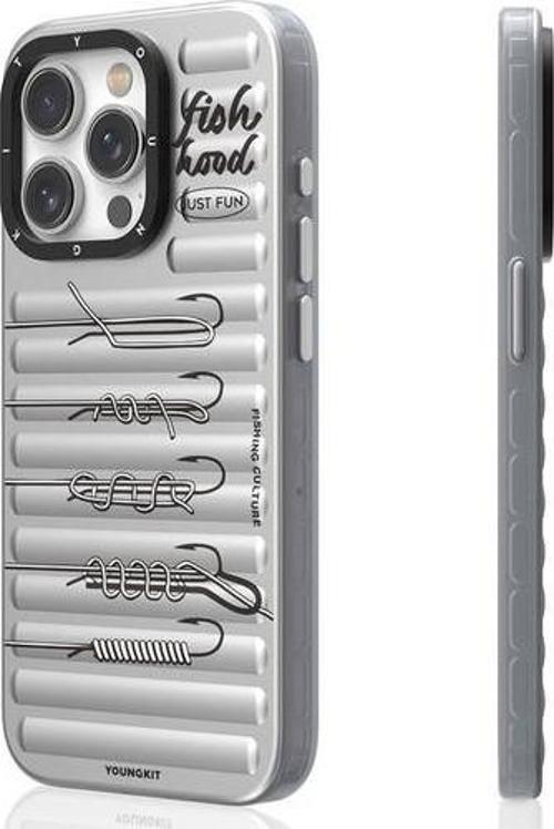 İphone 15 Pro Max Uyumlu Kılıf Magsafe Şarj Özellikli Fishing Serisi Kapak Gri
