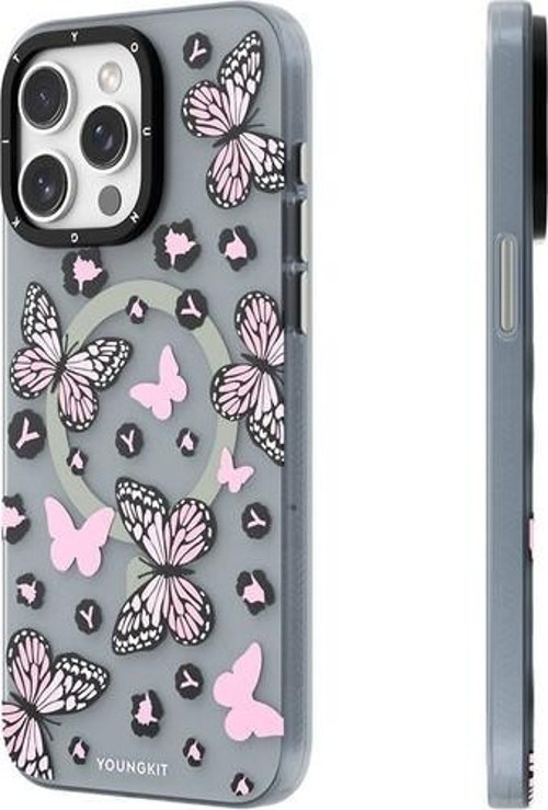 Apple İphone 15 Pro Max Uyumlu Kılıf Magsafe Özellikli Kelebek Desenli Shadow Dance Serisi Pembe