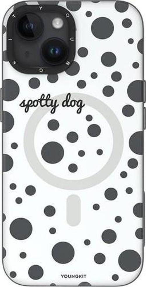 İphone 15 Uyumlu Kılıf Magsafe Şarj Özellikli Polka Dot Desenli Spots Serisi Kapak Beyaz