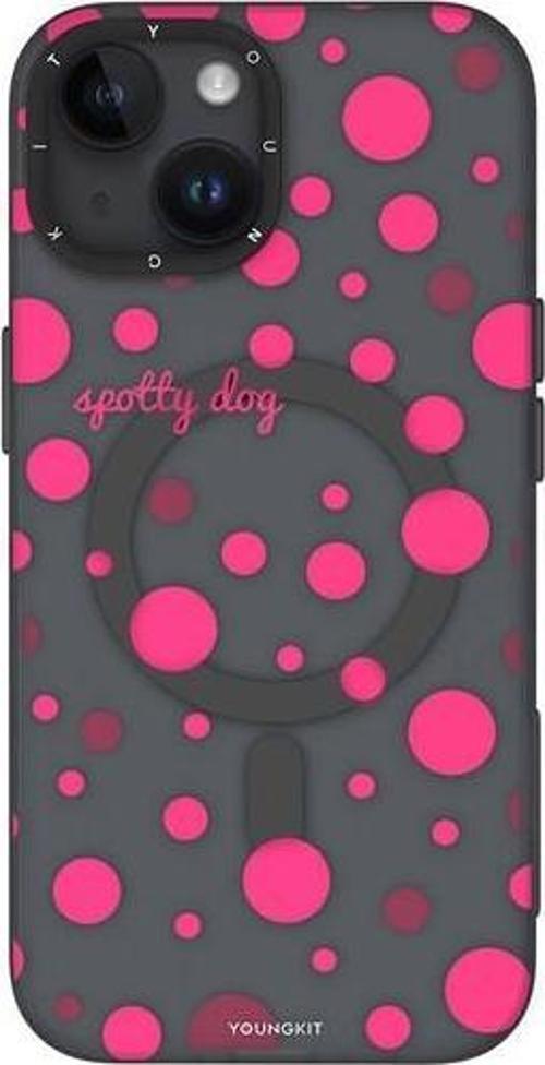 İphone 15 Uyumlu Kılıf Magsafe Şarj Özellikli Polka Dot Desenli Spots Serisi Kapak Gri