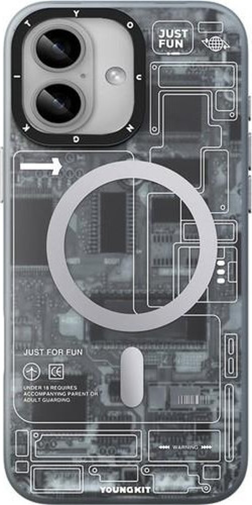 İphone 16 Plus Uyumlu Kılıf Magsafe Şarj Özellikli Technology Serisi Kapak Gri