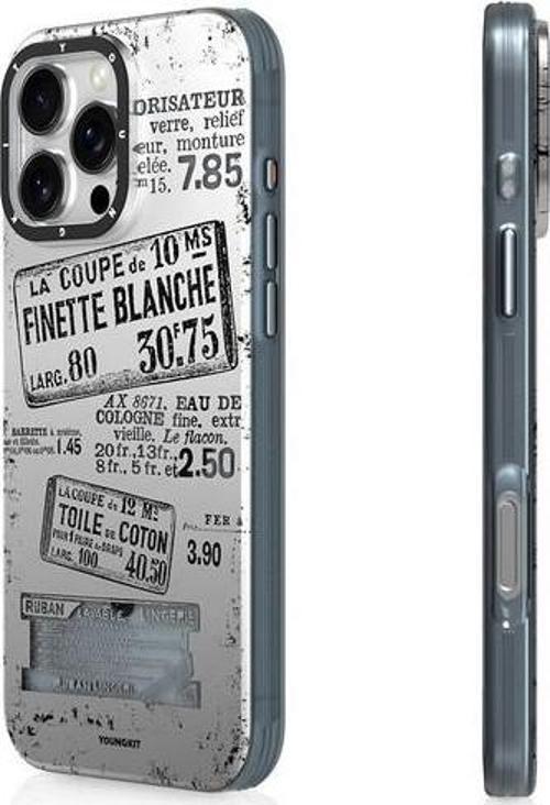 İphone 16 Pro Max Uyumlu Kılıf Magsafe Şarj Özellikli Literary Serisi Retro Magz Kapak Gri