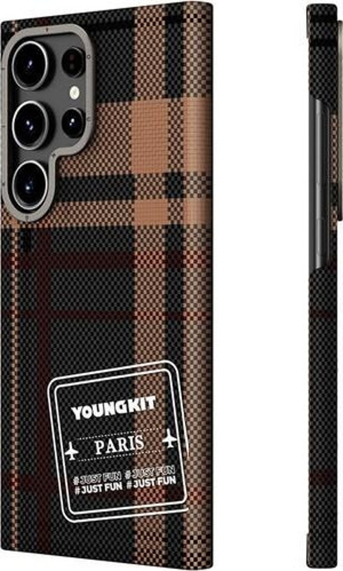 Galaxy S24 Ultra Uyumlu Kılıf Ekose Desenli Gezhi Serisi Kapak Kahverengi