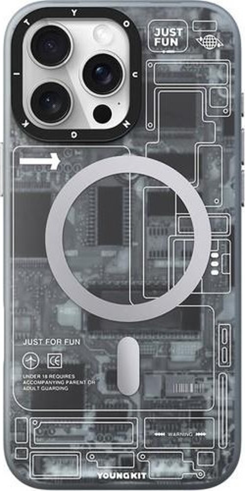İphone 16 Pro Max Uyumlu Kılıf Magsafe Şarj Özellikli Technology Serisi Kapak Gri