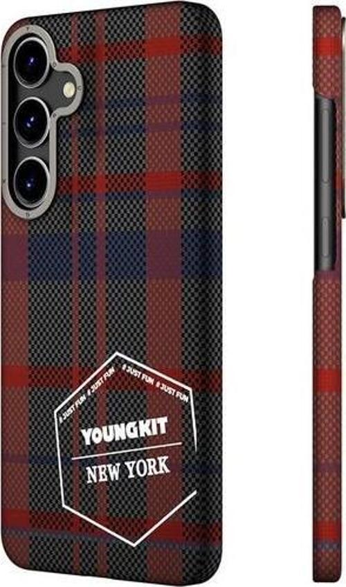 Galaxy S24 Uyumlu Kılıf Ekose Desenli Gezhi Serisi Kapak Kırmızı