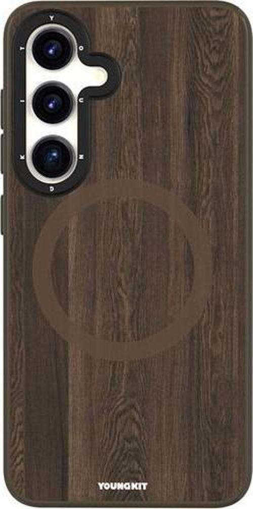 Galaxy S24 Uyumlu Kılıf Magsafe Şarj Özellikli Wood Forest Serisi Kapak Kahverengi
