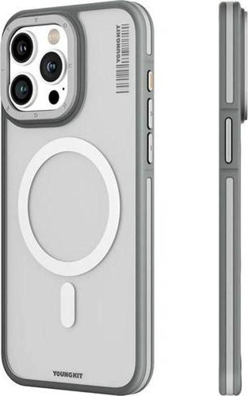 İphone 13 Pro Max Uyumlu Kılıf Magsafe Şarj Özellikli Rock Sand Serisi Kapak Gri