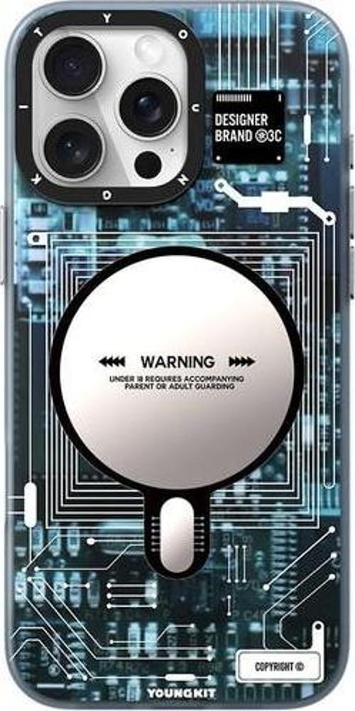 İphone 16 Pro Uyumlu Kılıf Magsafe Şarj Özellikli Technology Serisi Kapak Mavi