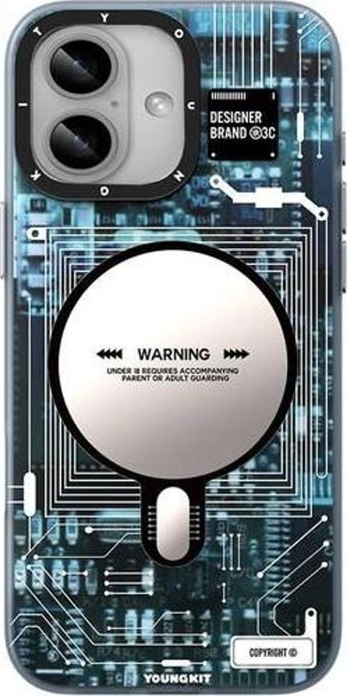 İphone 16 Uyumlu Kılıf Magsafe Şarj Özellikli Technology Serisi Kapak Mavi