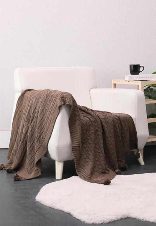 Biocotton Triko Ponponlu Tv Battaniyesi - Kahveren