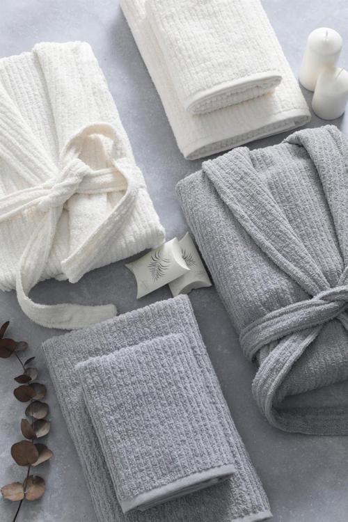 Line Luxury 8 Parça Aile Bornoz Seti - Gri - Krem
