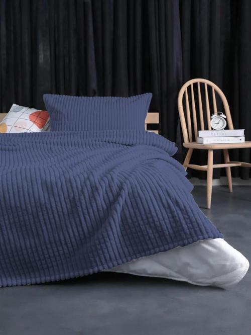 Merinos Modern Line 2 Parça Tek Kişilik Battaniye Seti - Lacivert