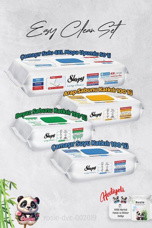 Arap Sabun, Çamaşır Suyu, Beyaz Sabun ve 4 XL 50'li Çamaşır Suyu Mop Yüzey Temizlik Havlusu Hediye Rosie
