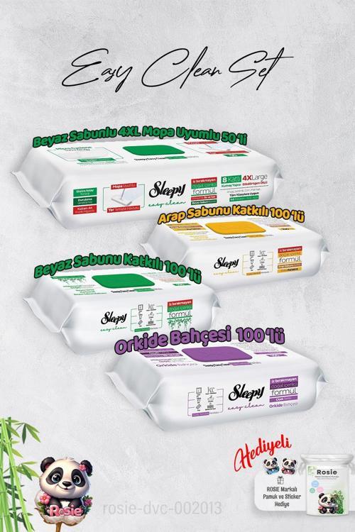Arap Sabun, Orkide, Beyaz Sabun ve 4 XL 50'li Beyaz Sabunlu Mop Yüzey Temizlik Havlusu Hediye Rosie