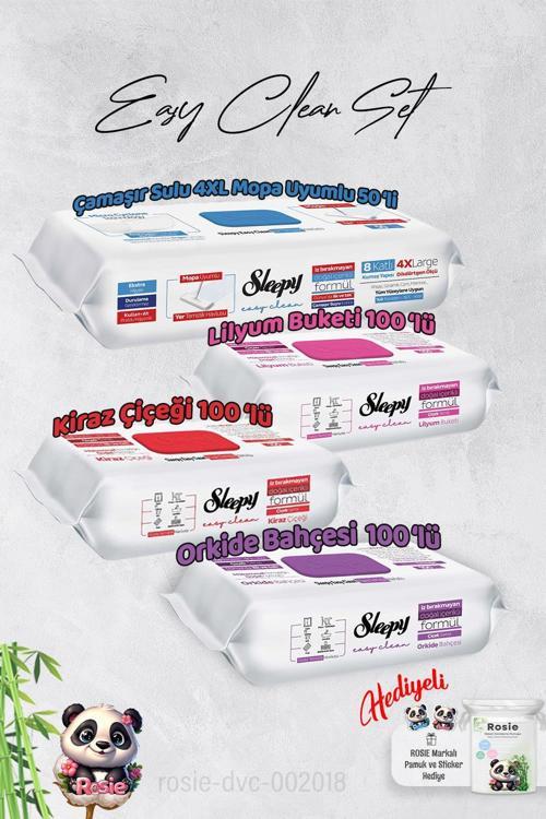 Orkide, Kiraz, Lilyum ve 4 XL 50'li Çamaşır Suyu Mop Yüzey Temizlik Havlusu Hediye Rosie