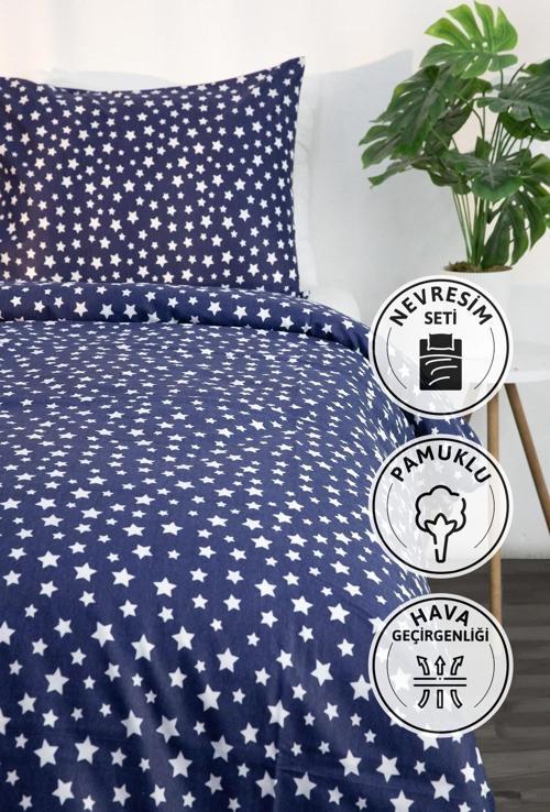 Mimosa Pamuklu Ranforce Tek Kişilik Nevresim Seti - Lacivert