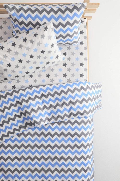 Zigzag Desenli Lastikli Çarşaflı Pamuklu Tek Kişil