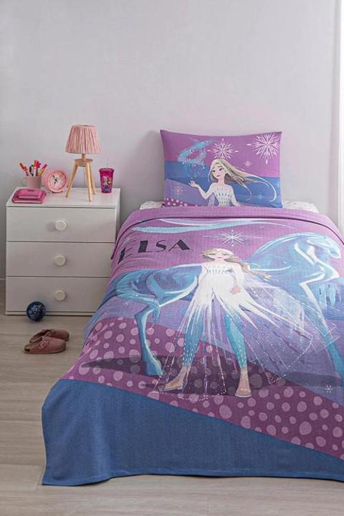 Lisanslı Disney Frozen Snow Fitted Tek Kişilik Pike Takımı - Pembe