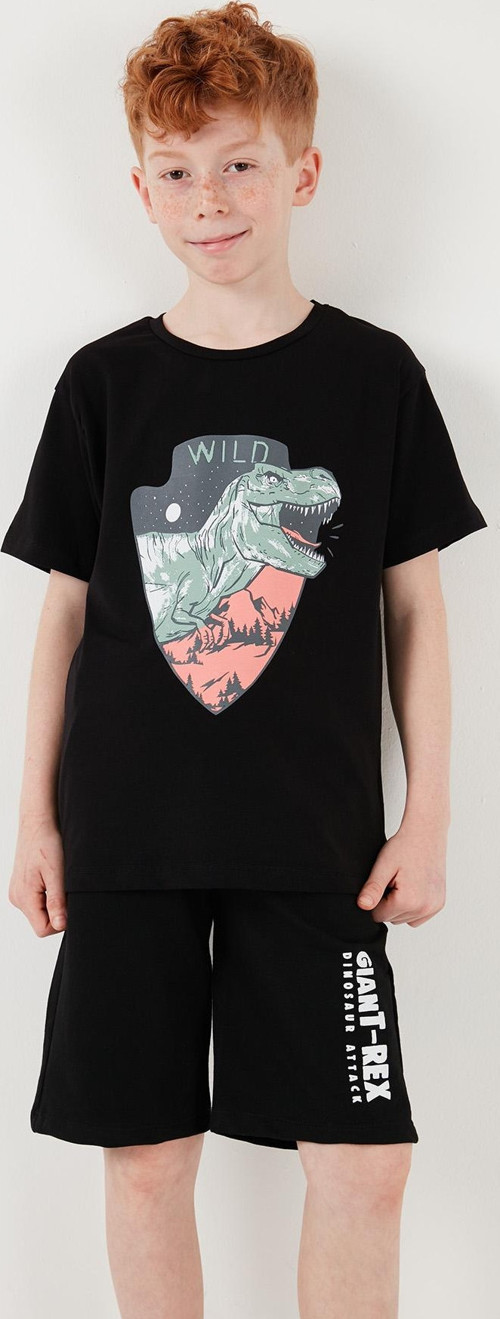 Pamuklu Regular Fit Bisiklet Yaka Şortlu Alt-Üst Erkek Çocuk Takım 6212018 SİYAH