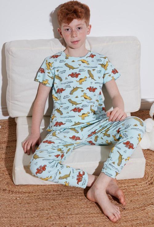 Desenli % 100 Pamuk Bisiklet Yaka Erkek Çocuk Pijama Takımı 6651001 MİNT