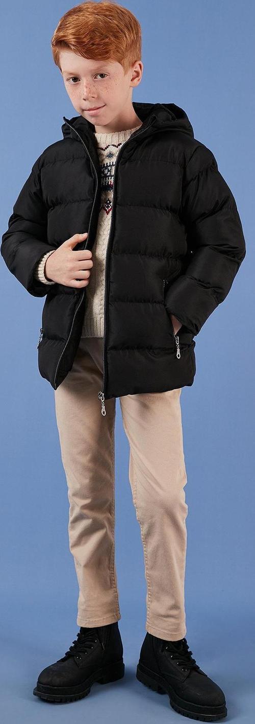İçi Peluş Astarlı Kapüşonlu Cepli Kışlık Erkek Çocuk Mont 5761911 SİYAH