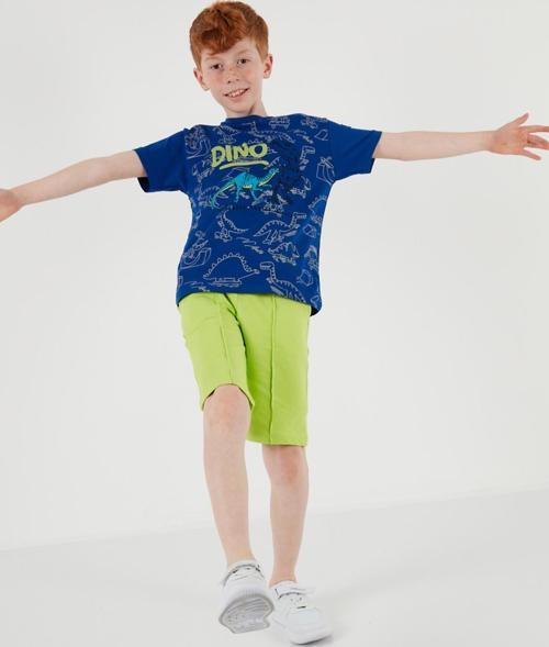 Pamuklu Baskılı Bisiklet Yaka Kısa Kollu Şortlu Erkek Çocuk Takım 6212020 SAKS