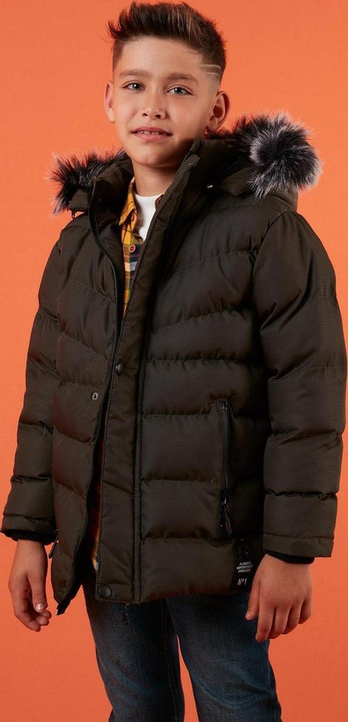 Suni Kürklü Peluş Astarlı Çıkarılabilir Kapüşonlu Erkek Çocuk Mont 5763028 HAKİ